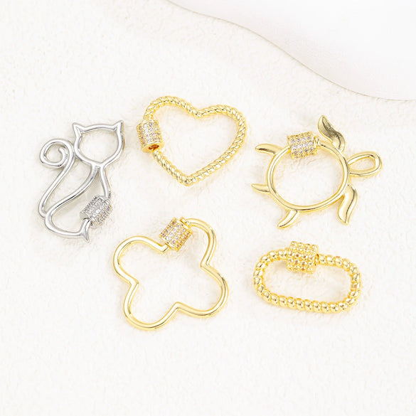 Copper Microinlaid Zircon Minimalist Geometric Butterfly Peach Heart Jewelry Buckle Pendant For Necklace Bracelet Connector Electroplated