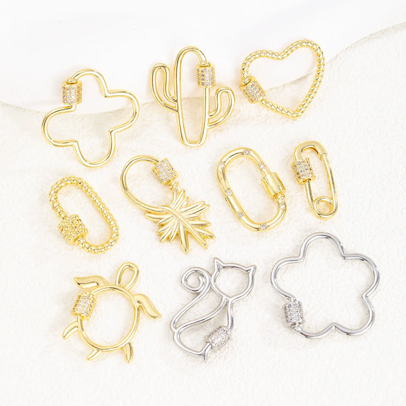 Copper Microinlaid Zircon Minimalist Geometric Butterfly Peach Heart Jewelry Buckle Pendant For Necklace Bracelet Connector Electroplated