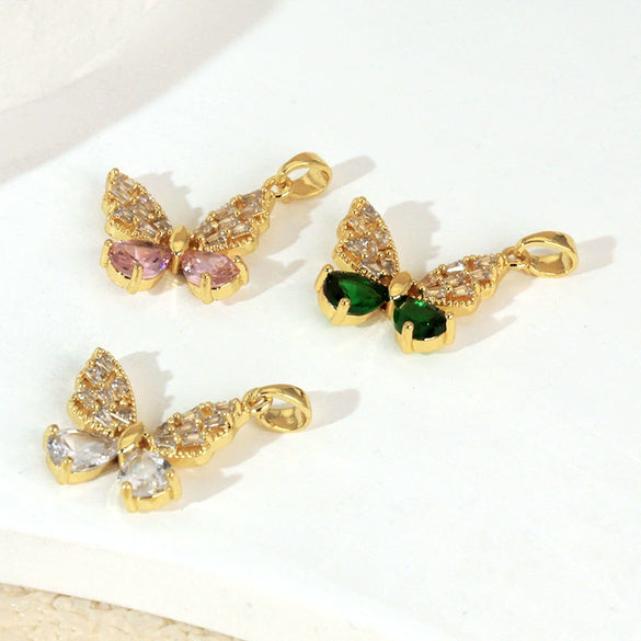 Copper Micropaved Animal Butterfly Pendant Necklace With Cartoon Style