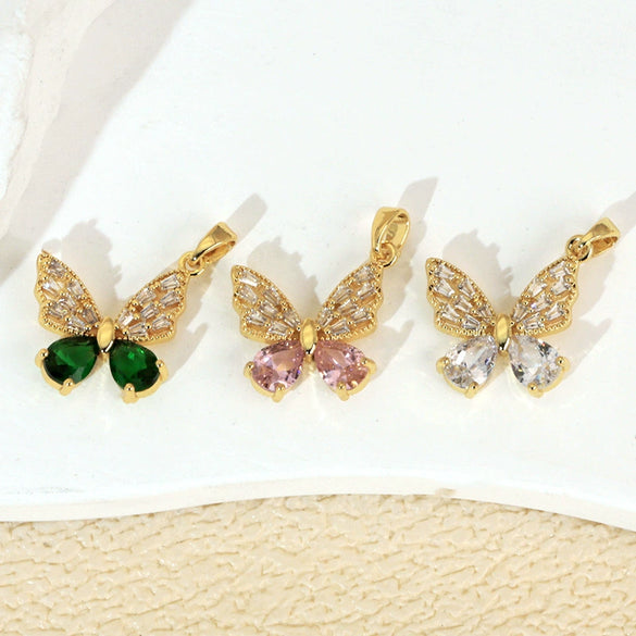 Copper Micropaved Animal Butterfly Pendant Necklace With Cartoon Style