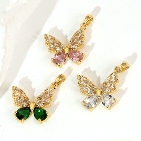 Copper Micropaved Animal Butterfly Pendant Necklace With Cartoon Style