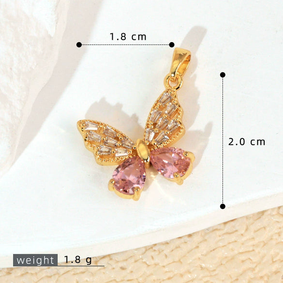 Copper Micropaved Animal Butterfly Pendant Necklace With Cartoon Style