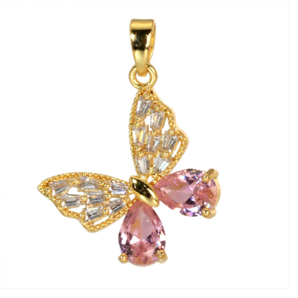 Copper Micropaved Animal Butterfly Pendant Necklace With Cartoon Style