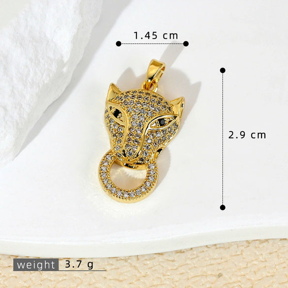 Copper Micropaved Animal Zodiac Leopard Head Necklace Pendant