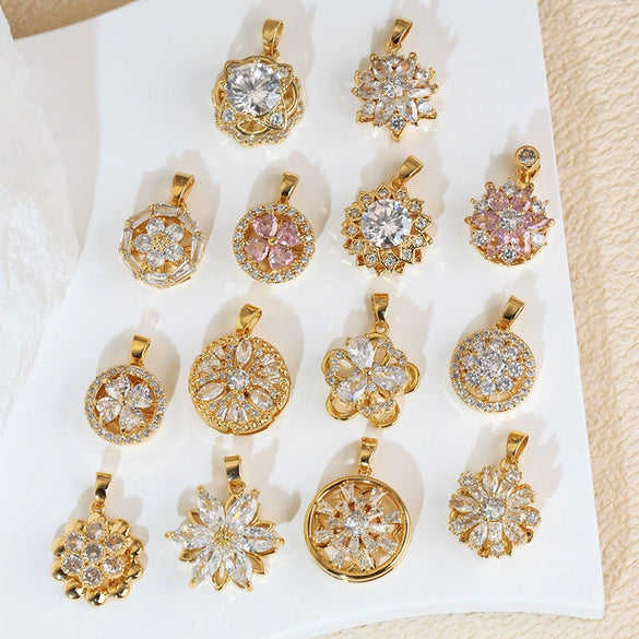Copper Micropaved Pendant Necklace Accessories With Snowflake Eight Mans Star Leaf And Flower Patterns For Women