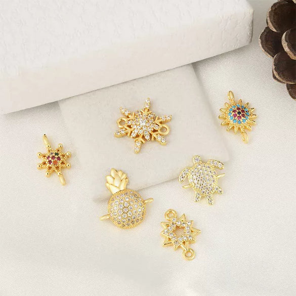 Copper Micropaved Zircon Colorful Sixpointed Sunflower Geometric Fashion Diy Jewelry Connection Material