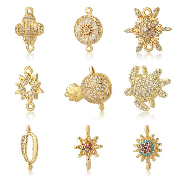Copper Micropaved Zircon Colorful Sixpointed Sunflower Geometric Fashion Diy Jewelry Connection Material