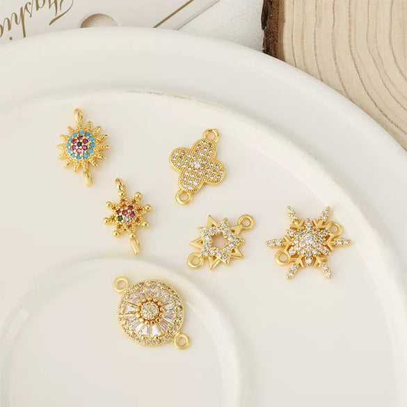 Copper Micropaved Zircon Colorful Sixpointed Sunflower Geometric Fashion Diy Jewelry Connection Material