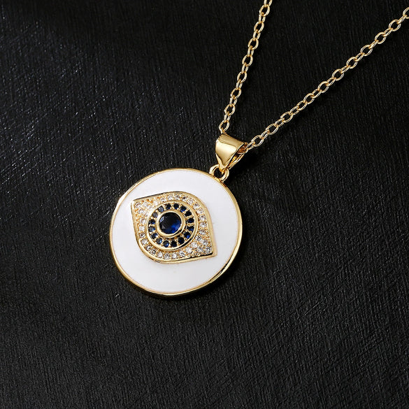 Copper Minimalist Geometric Clavicle Chain With Zircon And Devil's Eye Pendant
