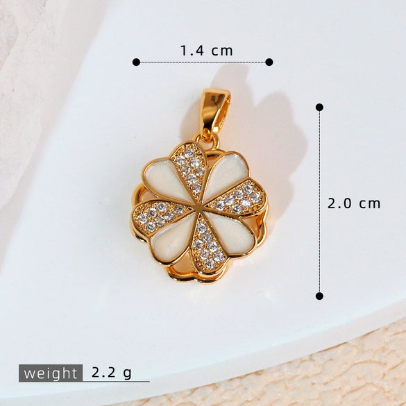 Copper Minimalist Rotatable Four Leaf Clover Flower Pendant Jewelry Accessories Electroplated