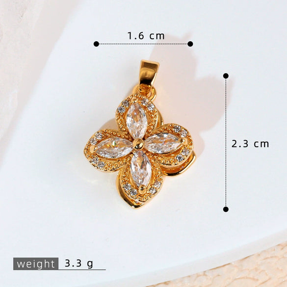 Copper Minimalist Rotatable Four Leaf Clover Flower Pendant Jewelry Accessories Electroplated