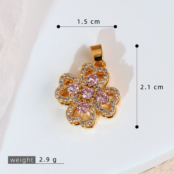 Copper Minimalist Rotatable Four Leaf Clover Flower Pendant Jewelry Accessories Electroplated