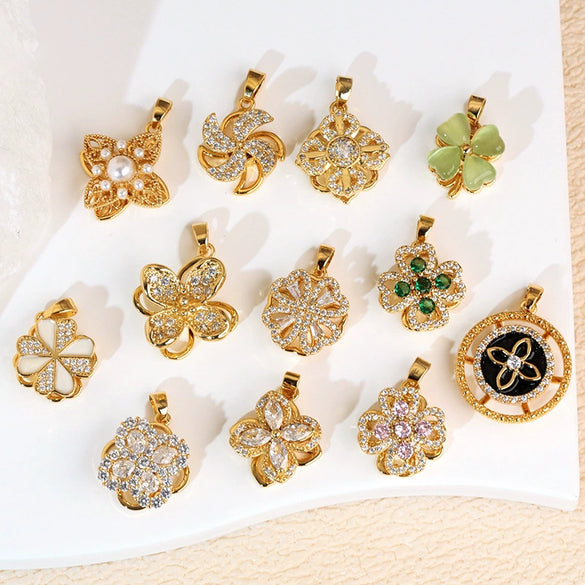 Copper Minimalist Rotatable Four Leaf Clover Flower Pendant Jewelry Accessories Electroplated