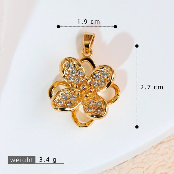 Copper Minimalist Rotatable Four Leaf Clover Flower Pendant Jewelry Accessories Electroplated