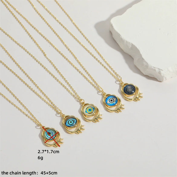 Copper Mixed Gemstone Inlay Geometric Devil's Eye Electroplated Pendant Necklace For Women