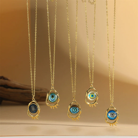 Copper Mixed Gemstone Inlay Geometric Devil's Eye Electroplated Pendant Necklace For Women