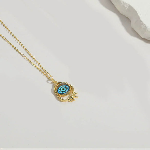 Copper Mixed Gemstone Inlay Geometric Devil's Eye Electroplated Pendant Necklace For Women