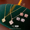 Copper Motherofpearl Clover Flower Earrings And Necklace Set With Zirconia Highend Fashion