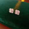 Copper Motherofpearl Clover Flower Earrings And Necklace Set With Zirconia Highend Fashion
