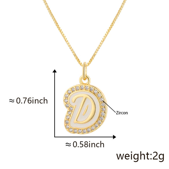 Copper Pendant Necklace With English Letters Edge Inlaid Zircon Electroplated For Women