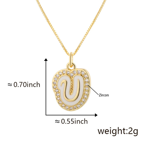 Copper Pendant Necklace With English Letters Edge Inlaid Zircon Electroplated For Women