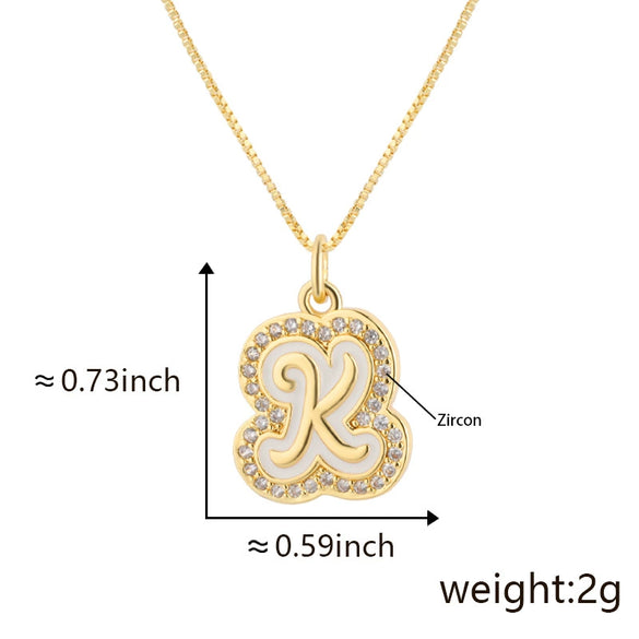 Copper Pendant Necklace With English Letters Edge Inlaid Zircon Electroplated For Women