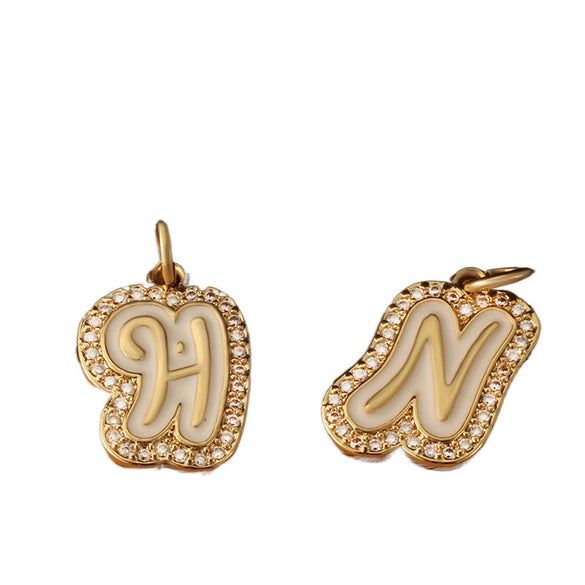 Copper Pendant Necklace With English Letters Edge Inlaid Zircon Electroplated For Women