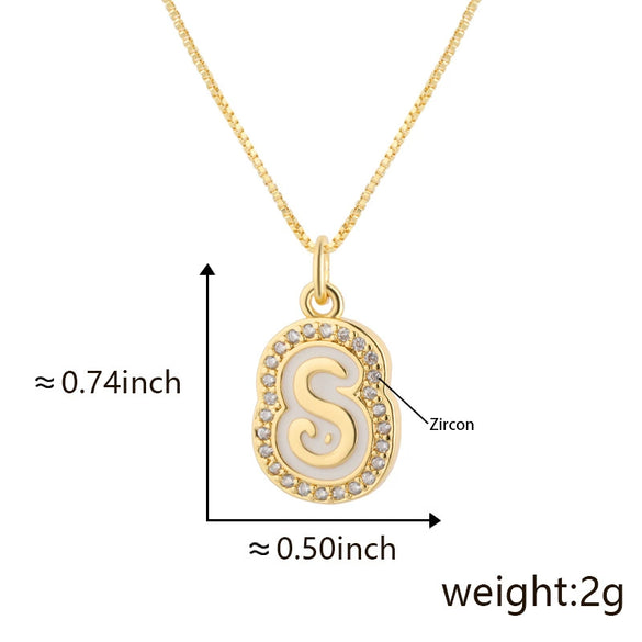 Copper Pendant Necklace With English Letters Edge Inlaid Zircon Electroplated For Women