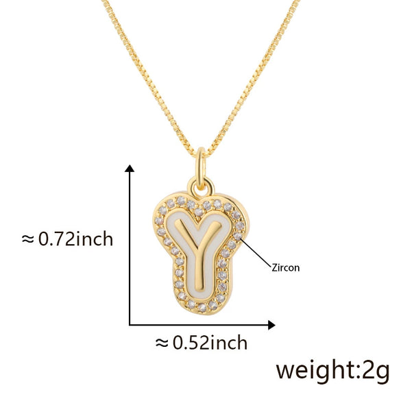 Copper Pendant Necklace With English Letters Edge Inlaid Zircon Electroplated For Women