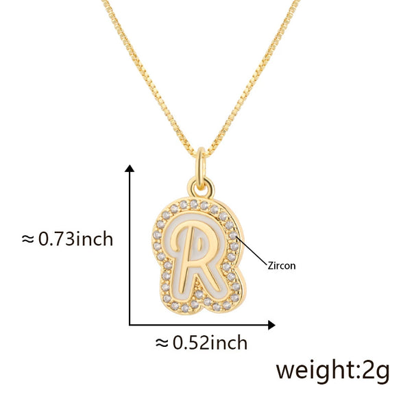 Copper Pendant Necklace With English Letters Edge Inlaid Zircon Electroplated For Women