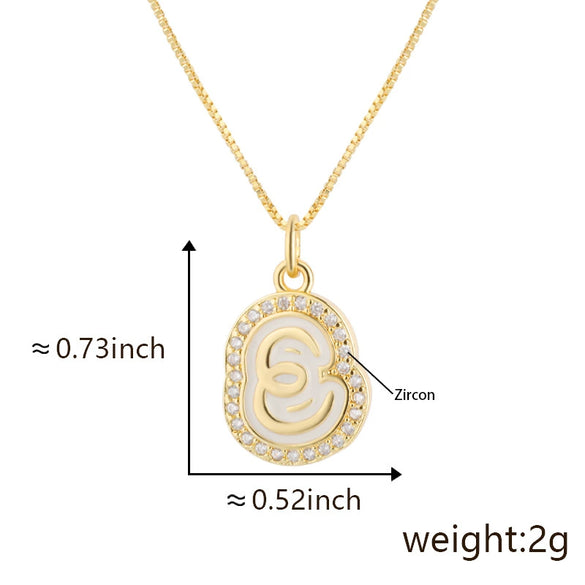 Copper Pendant Necklace With English Letters Edge Inlaid Zircon Electroplated For Women