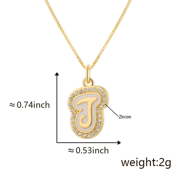 Copper Pendant Necklace With English Letters Edge Inlaid Zircon Electroplated For Women