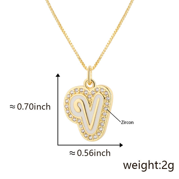 Copper Pendant Necklace With English Letters Edge Inlaid Zircon Electroplated For Women