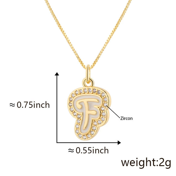 Copper Pendant Necklace With English Letters Edge Inlaid Zircon Electroplated For Women