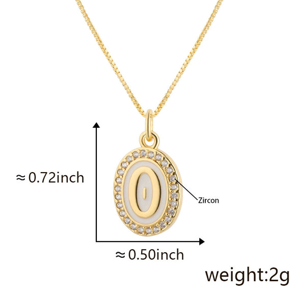 Copper Pendant Necklace With English Letters Edge Inlaid Zircon Electroplated For Women