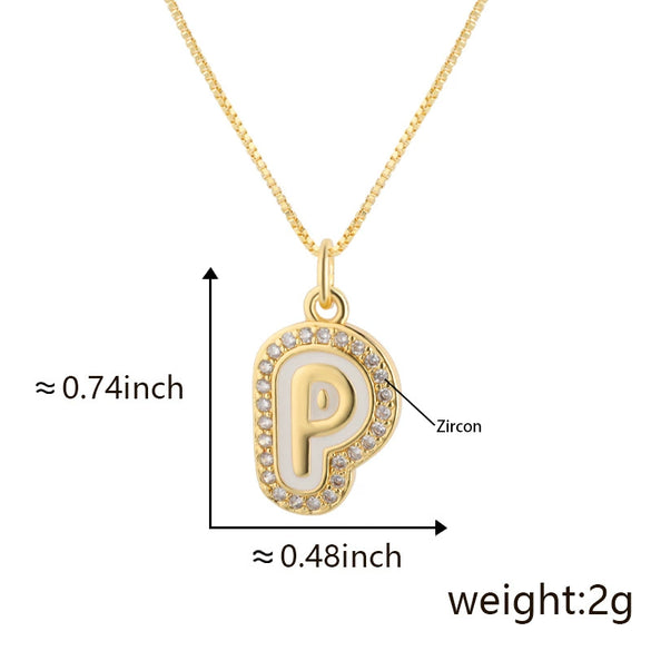Copper Pendant Necklace With English Letters Edge Inlaid Zircon Electroplated For Women