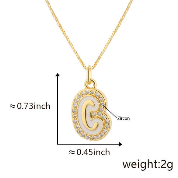 Copper Pendant Necklace With English Letters Edge Inlaid Zircon Electroplated For Women