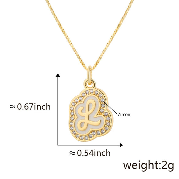 Copper Pendant Necklace With English Letters Edge Inlaid Zircon Electroplated For Women