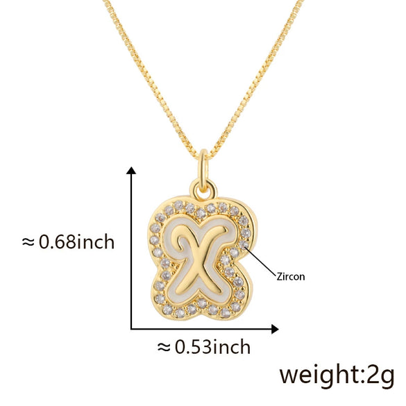 Copper Pendant Necklace With English Letters Edge Inlaid Zircon Electroplated For Women