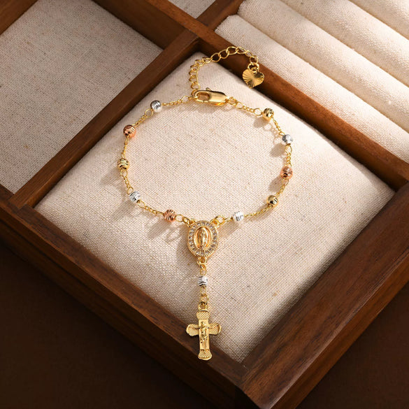 Copper Personality Flower Beads Oval Cross Bracelet For Women