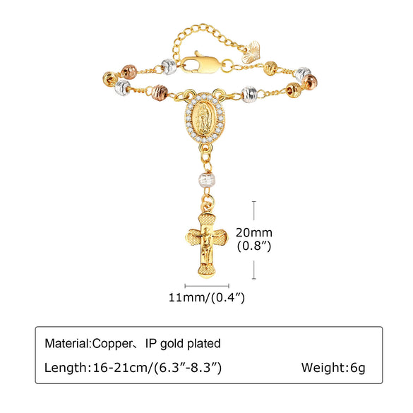 Copper Personality Flower Beads Oval Cross Bracelet For Women