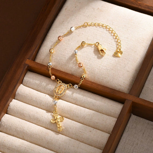 Copper Personality Flower Beads Oval Cross Bracelet For Women