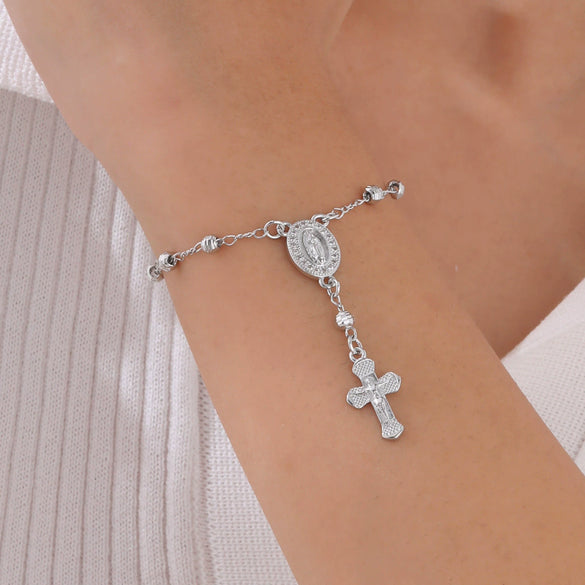 Copper Personality Flower Beads Oval Cross Bracelet For Women