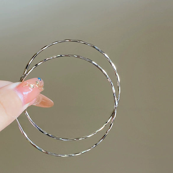 Copper Plain Hoop Twist Electroplated Earrings For Women Simple Cool Style