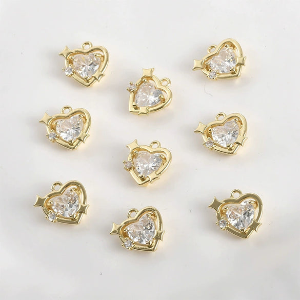 Copper Plated Gold Color Zircon Love Star Pendant Diy Handmade Jewelry Accessories Material