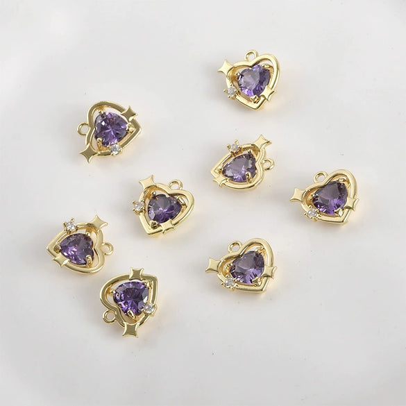 Copper Plated Gold Color Zircon Love Star Pendant Diy Handmade Jewelry Accessories Material