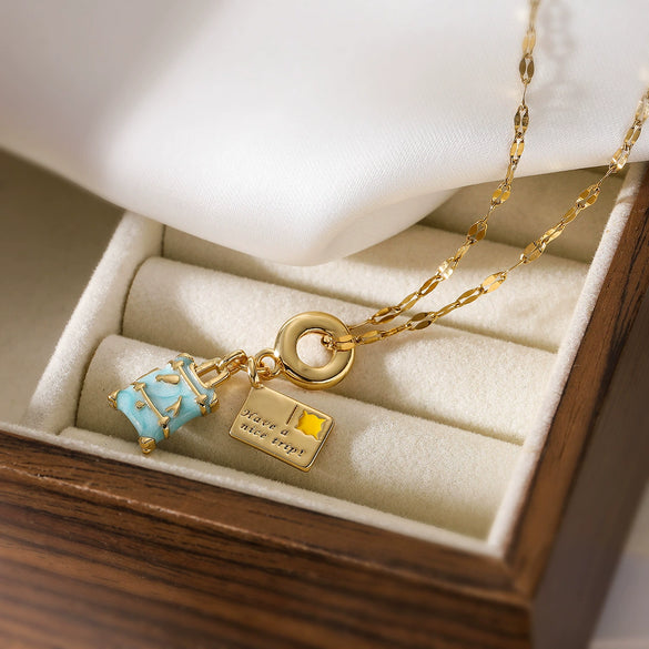 Copper Plated Gold Geometric Pendant Necklace For Women