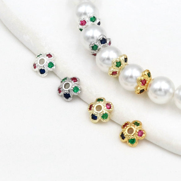 Copper Plated Gold Micropaved Zircon Flower Holder Bead Spacer Jewelry Accessories For Diy Bracelet Necklace