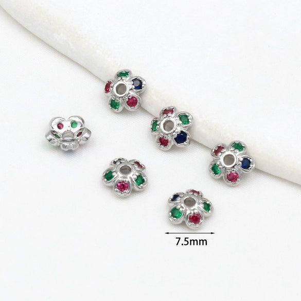 Copper Plated Gold Micropaved Zircon Flower Holder Bead Spacer Jewelry Accessories For Diy Bracelet Necklace
