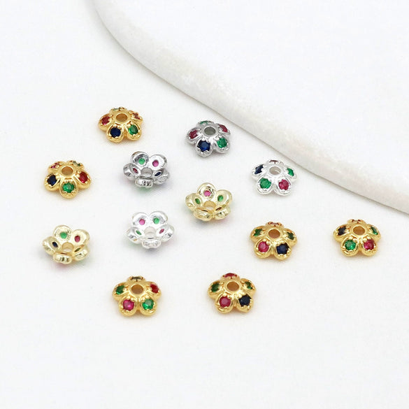 Copper Plated Gold Micropaved Zircon Flower Holder Bead Spacer Jewelry Accessories For Diy Bracelet Necklace